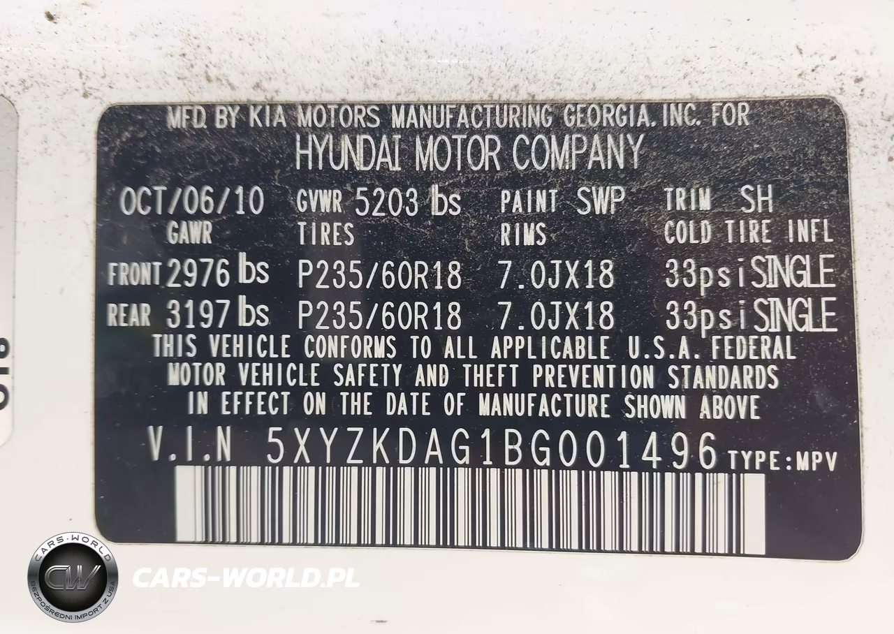 2011 Hyundai Santa Fe Limited V6 VIN:5XYZKDAG1BG001496 - 9
