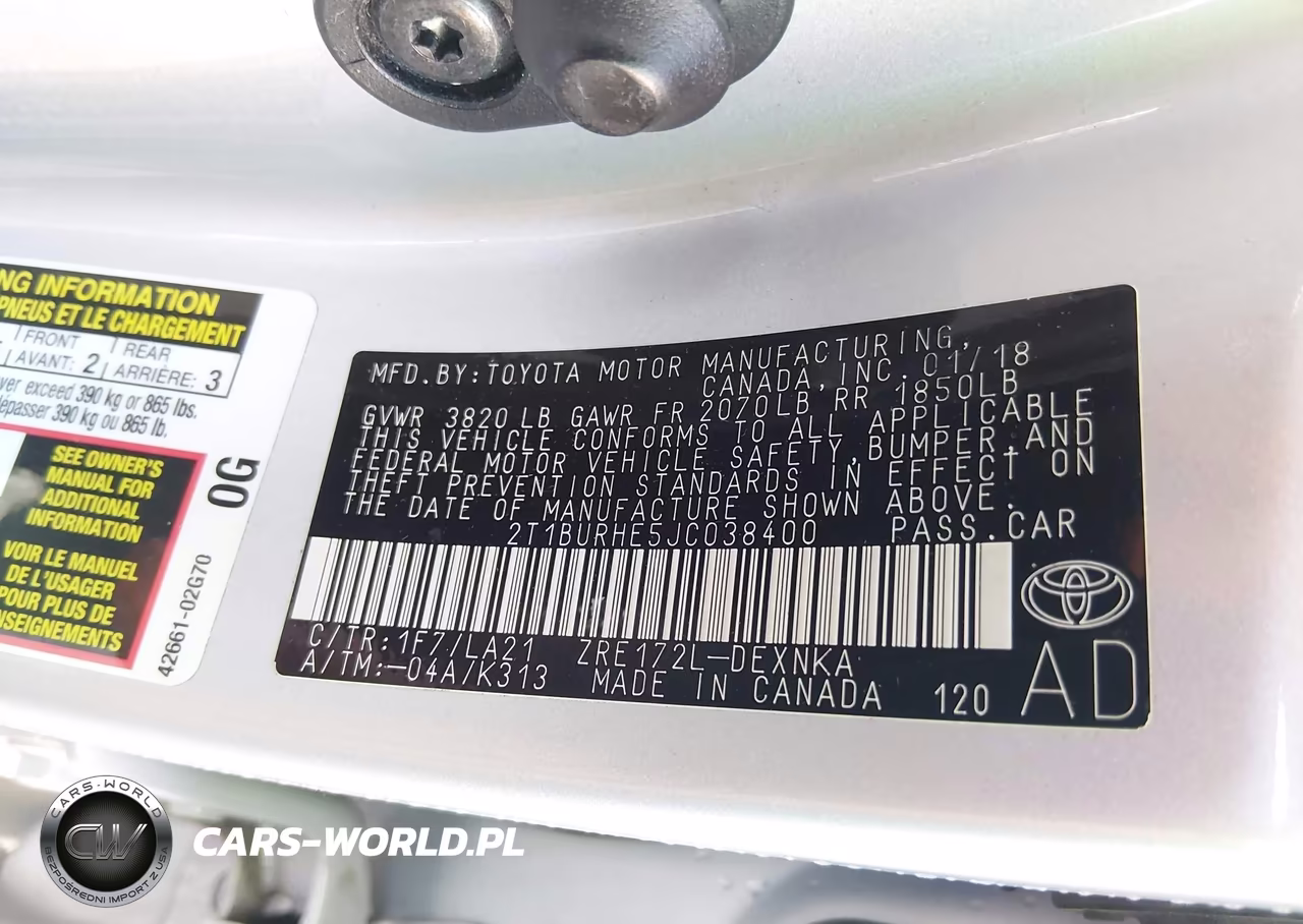 2018 Toyota Corolla Xle VIN:2T1BURHE5JC038400 - 9