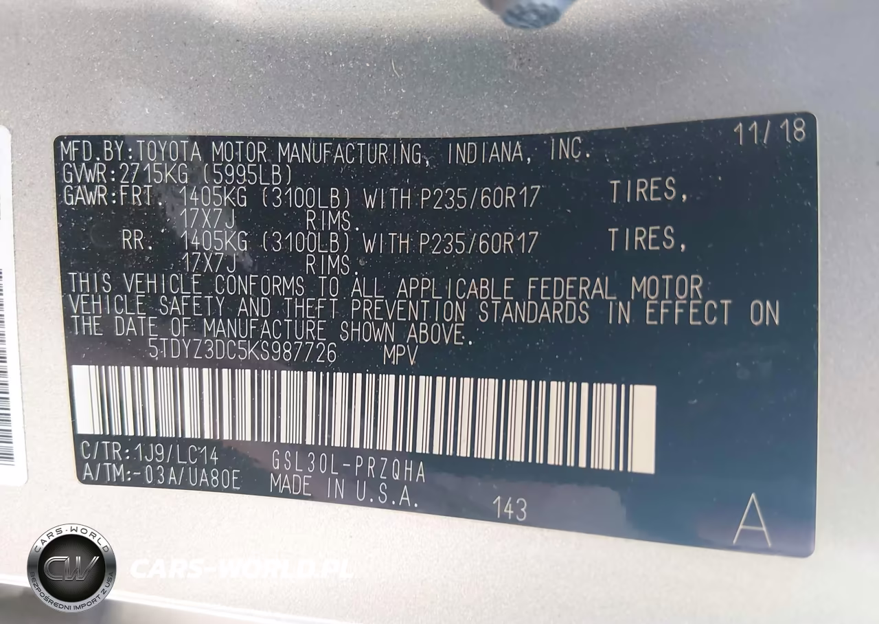 2019 Toyota Sienna Xle 8 Passenger VIN:5TDYZ3DC5KS987726 - 9