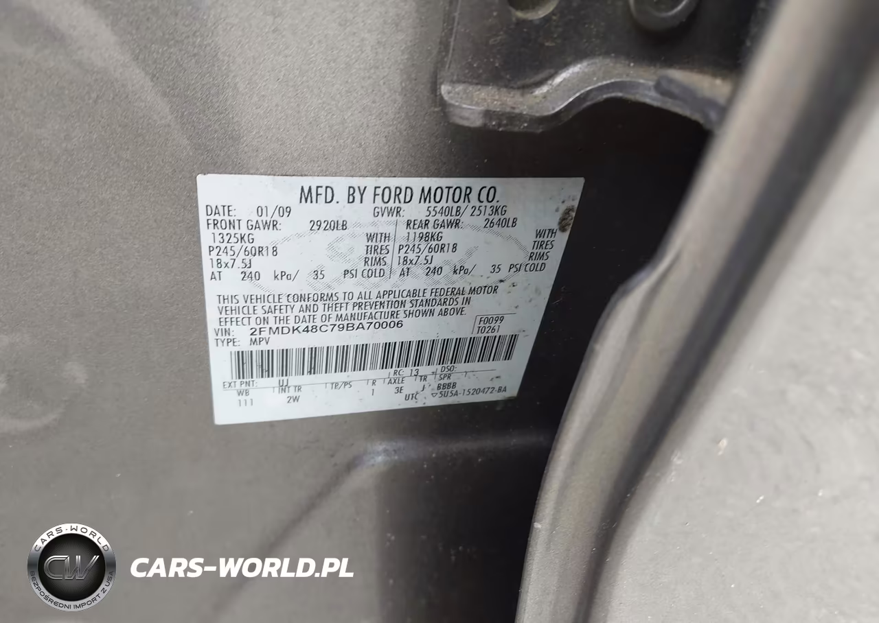 2009 Ford Edge Sel VIN:2FMDK48C79BA70006 - 9