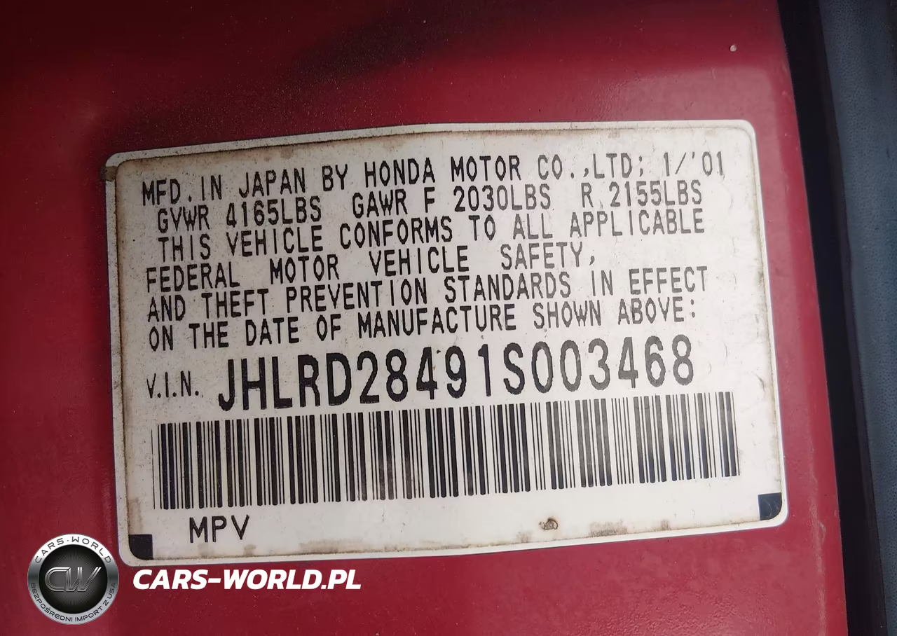 2001 Honda Cr-V Lx VIN:JHLRD28491S003468 - 9