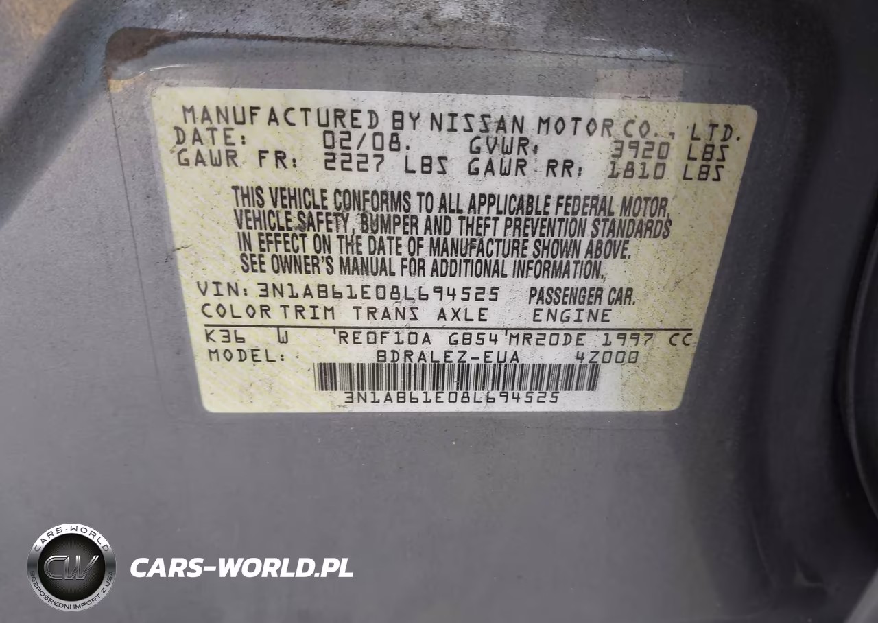 2008 Nissan Sentra 2.0S VIN:3N1AB61E08L694525 - 9