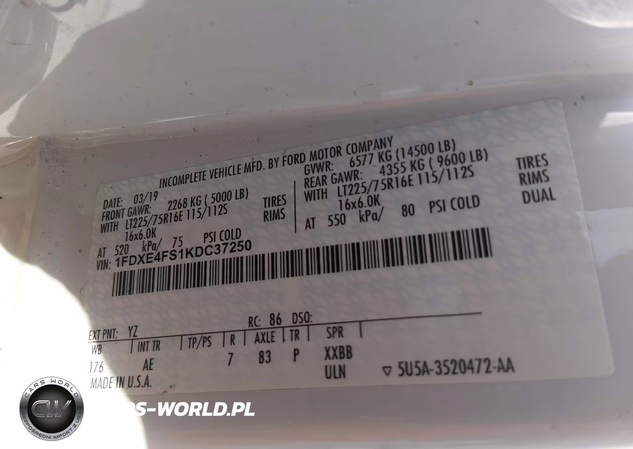 2019 Ford E-450 Cutaway VIN:1FDXE4FS1KDC37250 - 8