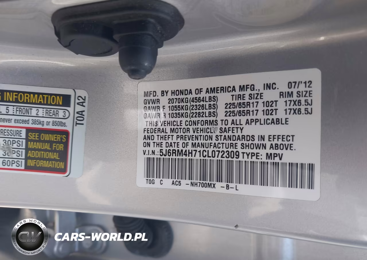 2012 Honda Cr-V Ex-L VIN:5J6RM4H71CL072309 - 9