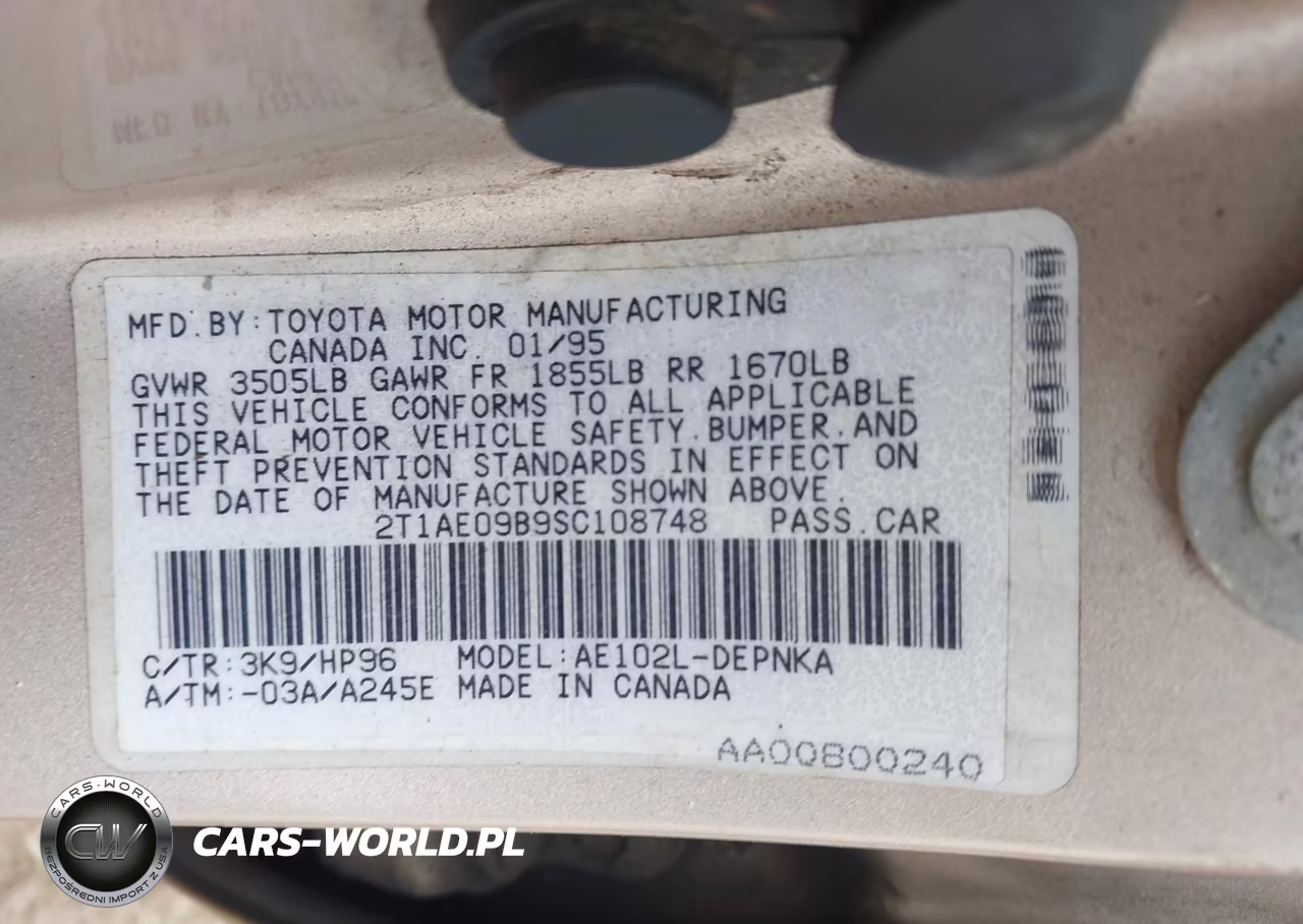 1995 Toyota Corolla Le-Dx VIN:2T1AE09B9SC108748 - 9