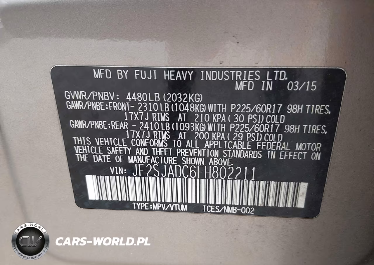 2015 Subaru Forester 2.5I Premium VIN:JF2SJADC6FH802211 - 9