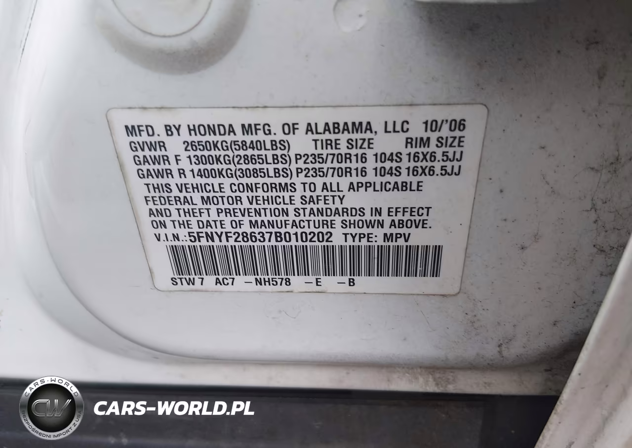 2007 Honda Pilot Ex-L VIN:5FNYF28637B010202 - 9