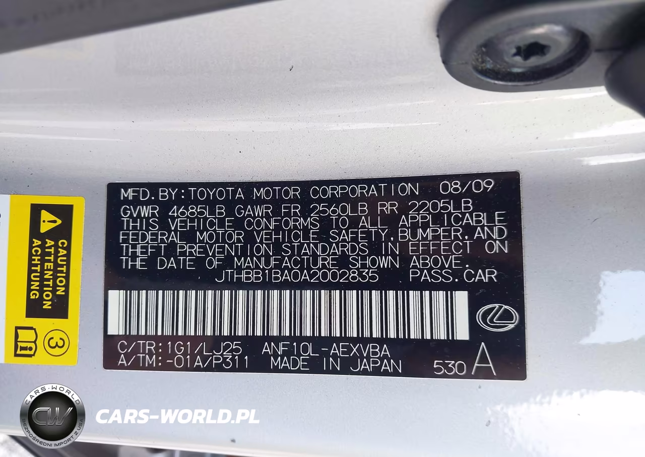 2010 Lexus Hs 250H VIN:JTHBB1BA0A2002835 - 9