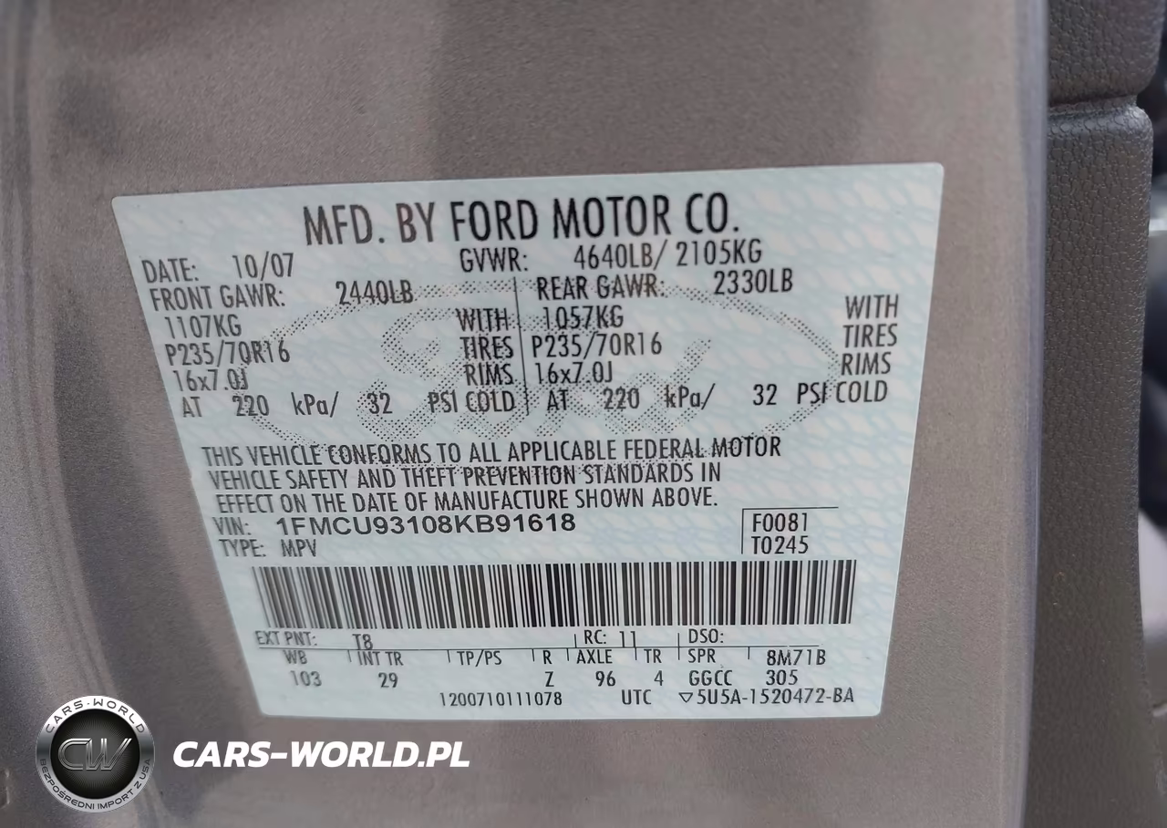 2008 Ford Escape Xlt VIN:1FMCU93108KB91618 - 9