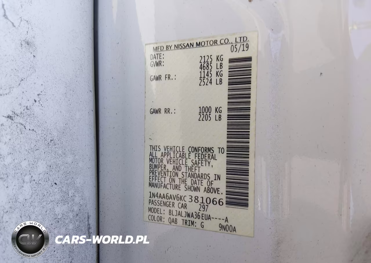 2019 Nissan Maxima 3.5 Sv VIN:1N4AA6AV6KC381066 - 9