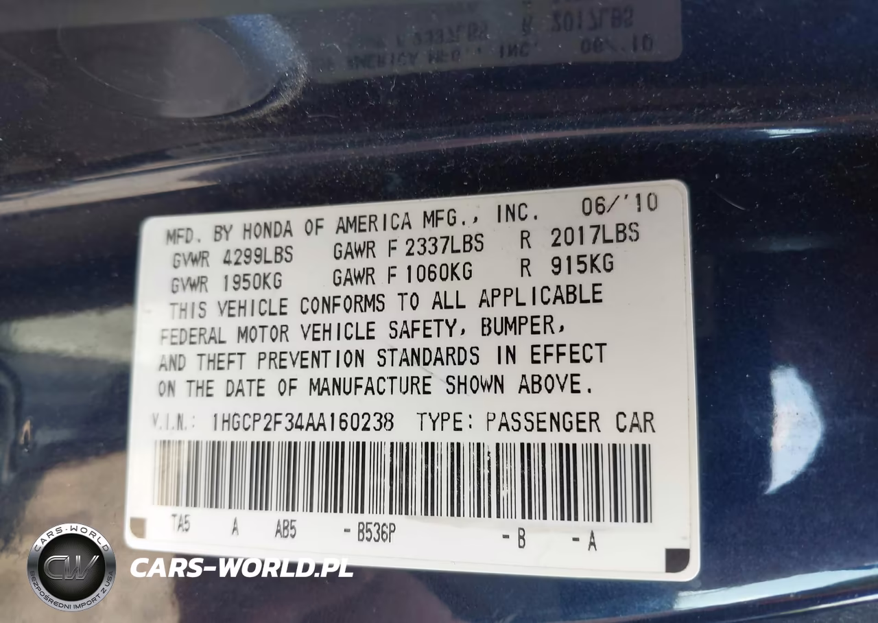 2010 Honda Accord 2.4 Lx VIN:1HGCP2F34AA160238 - 9