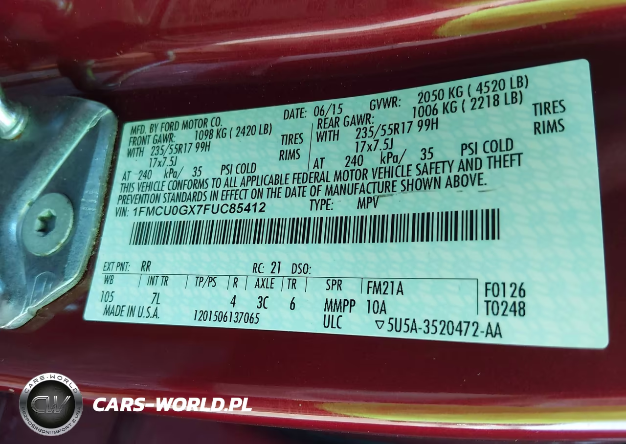 2015 Ford Escape Se VIN:1FMCU0GX7FUC85412 - 9