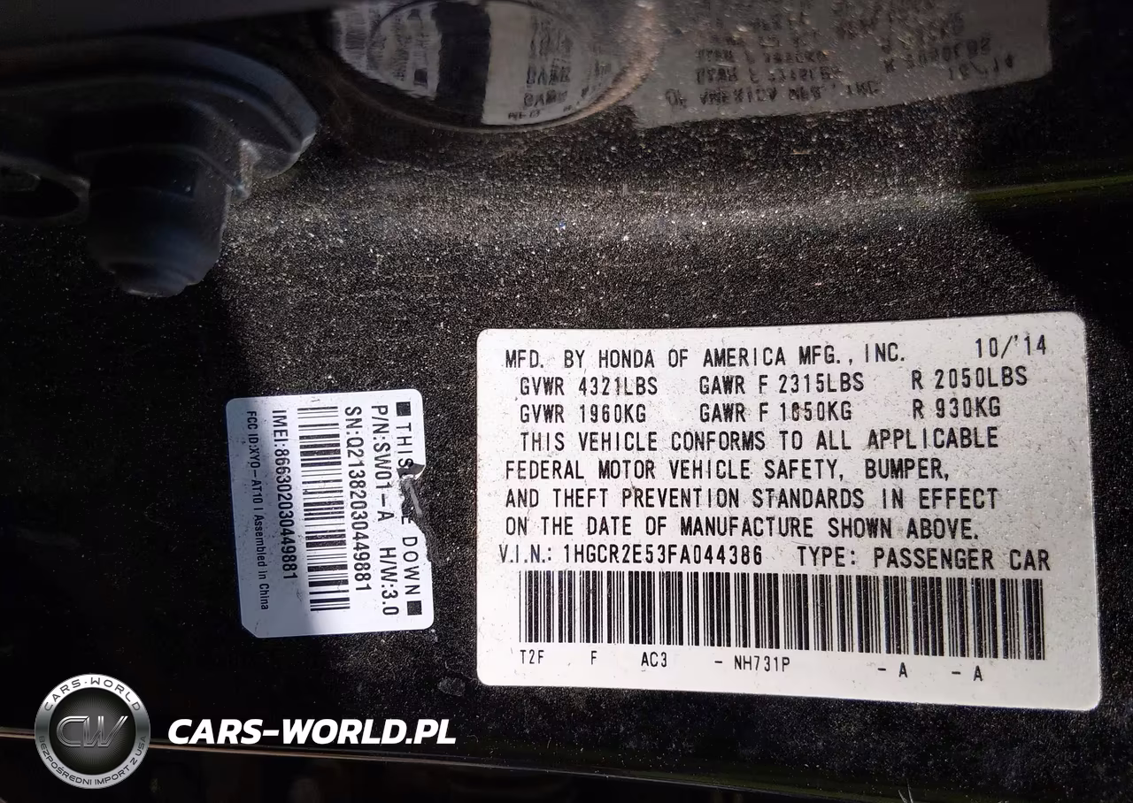 2015 Honda Accord Sport VIN:1HGCR2E53FA044386 - 9