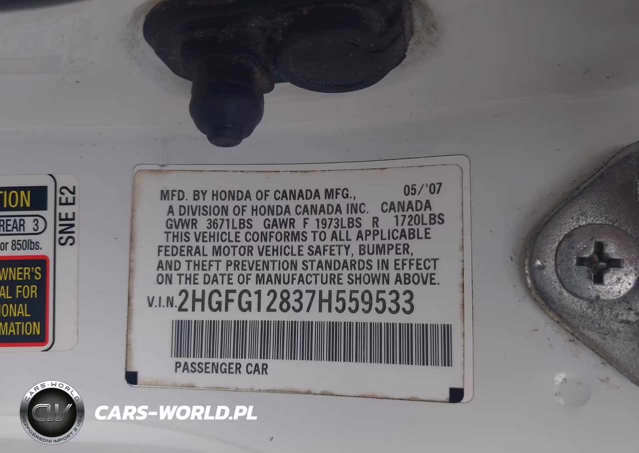 2007 Honda Civic Ex VIN:2HGFG12837H559533 - 9