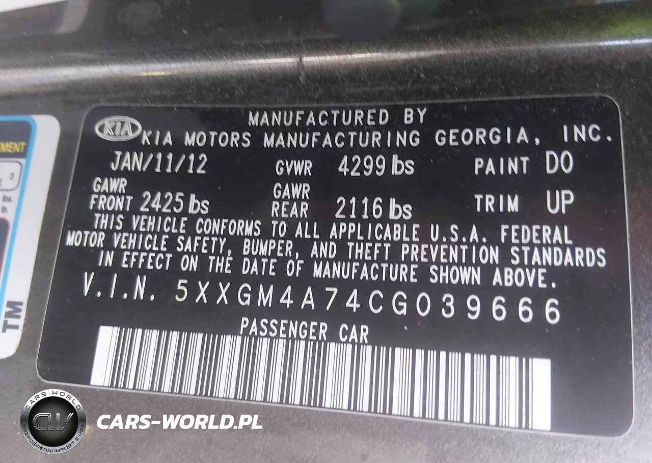 2012 Kia Optima Lx VIN:5XXGM4A74CG039666 - 9