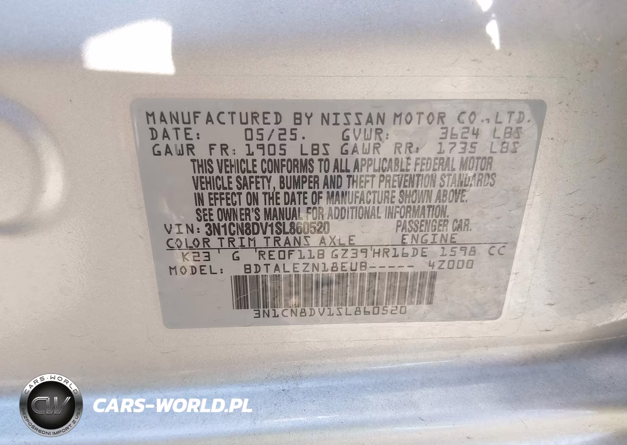 2025 Nissan Versa 1.6 S VIN:3N1CN8DV1SL860520 - 9