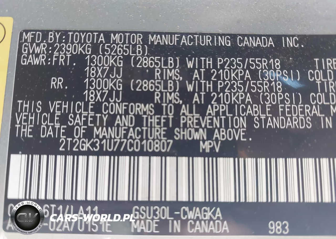 2007 Lexus Rx 350 VIN:2T2GK31U77C010807 - 9