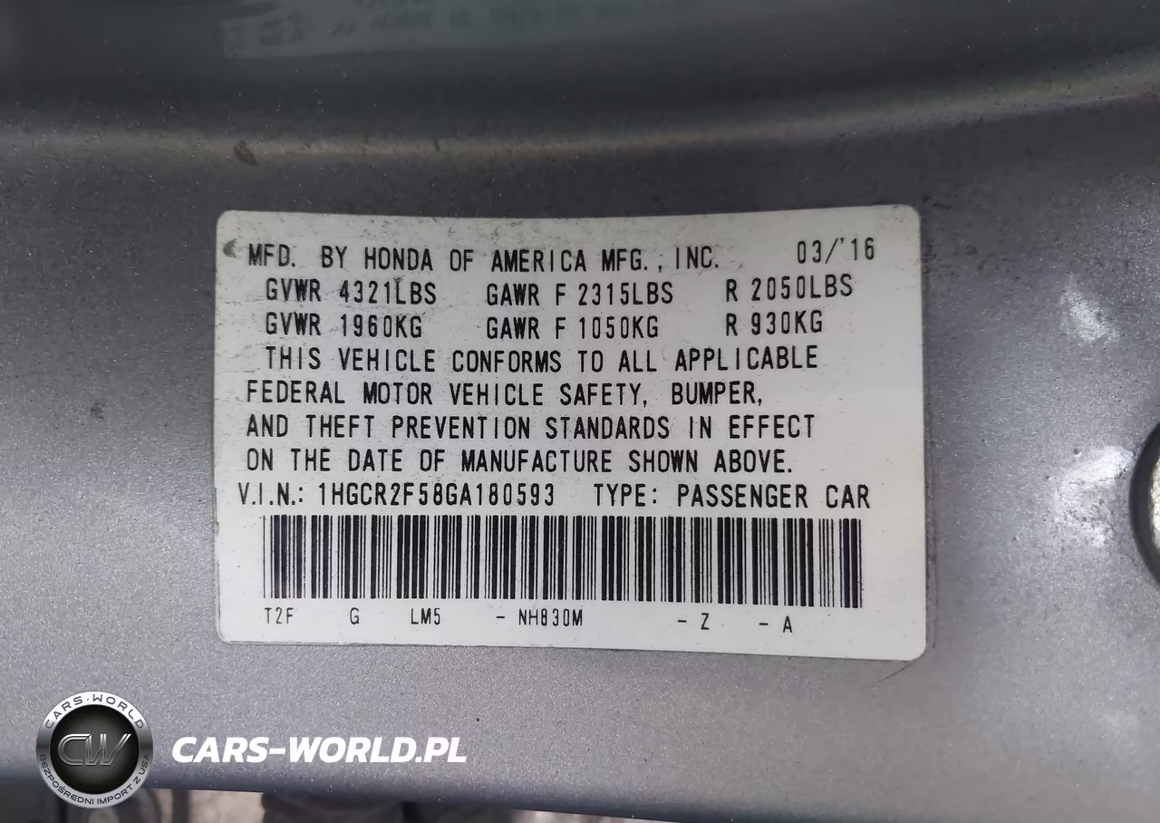 2016 Honda Accord Sport VIN:1HGCR2F58GA180593 - 9