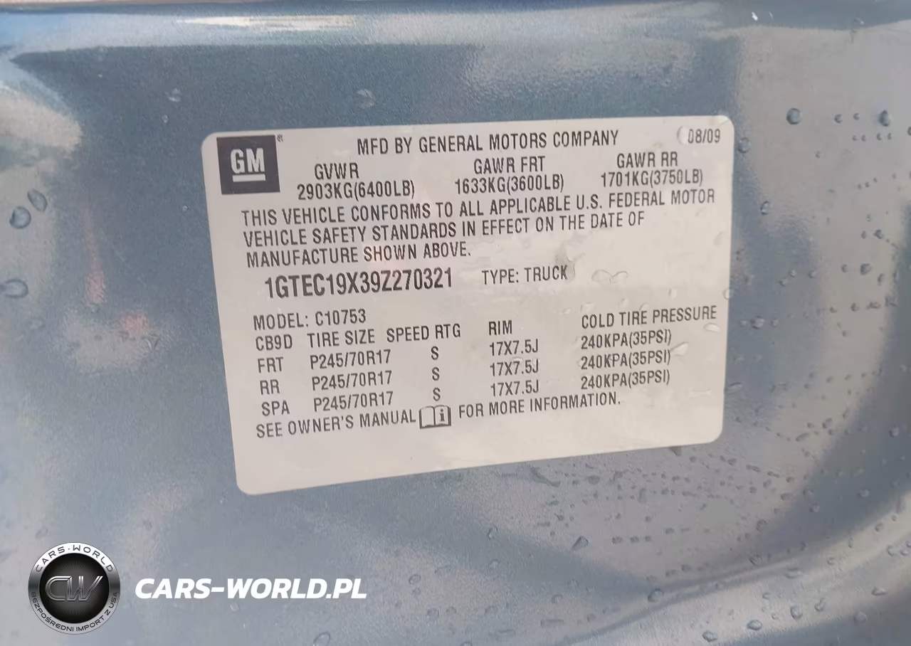 2009 GMC Sierra 1500 Work Truck VIN:1GTEC19X39Z270321 - 9