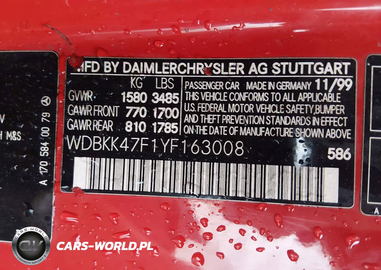 2000 Mercedes-Benz Slk 230 Kompressor VIN:WDBKK47F1YF163008 - 9
