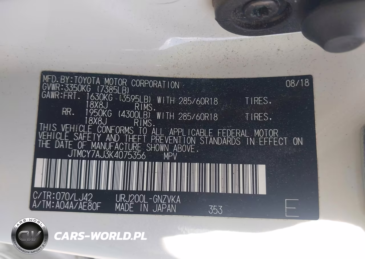 2019 Toyota Land Cruiser V8 VIN:JTMCY7AJ3K4075356 - 9