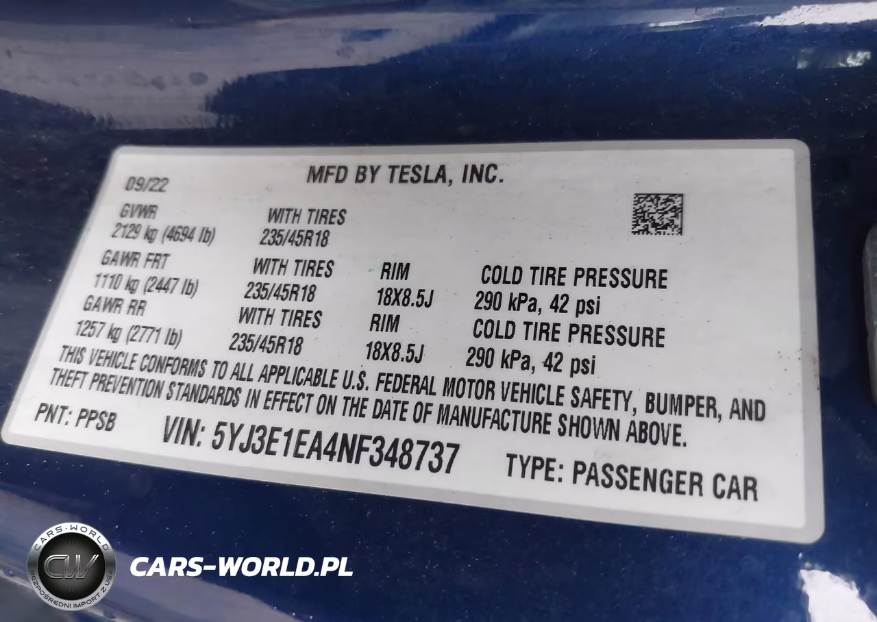 2022 Tesla Model 3 Rear-Wheel Drive VIN:5YJ3E1EA4NF348737 - 9
