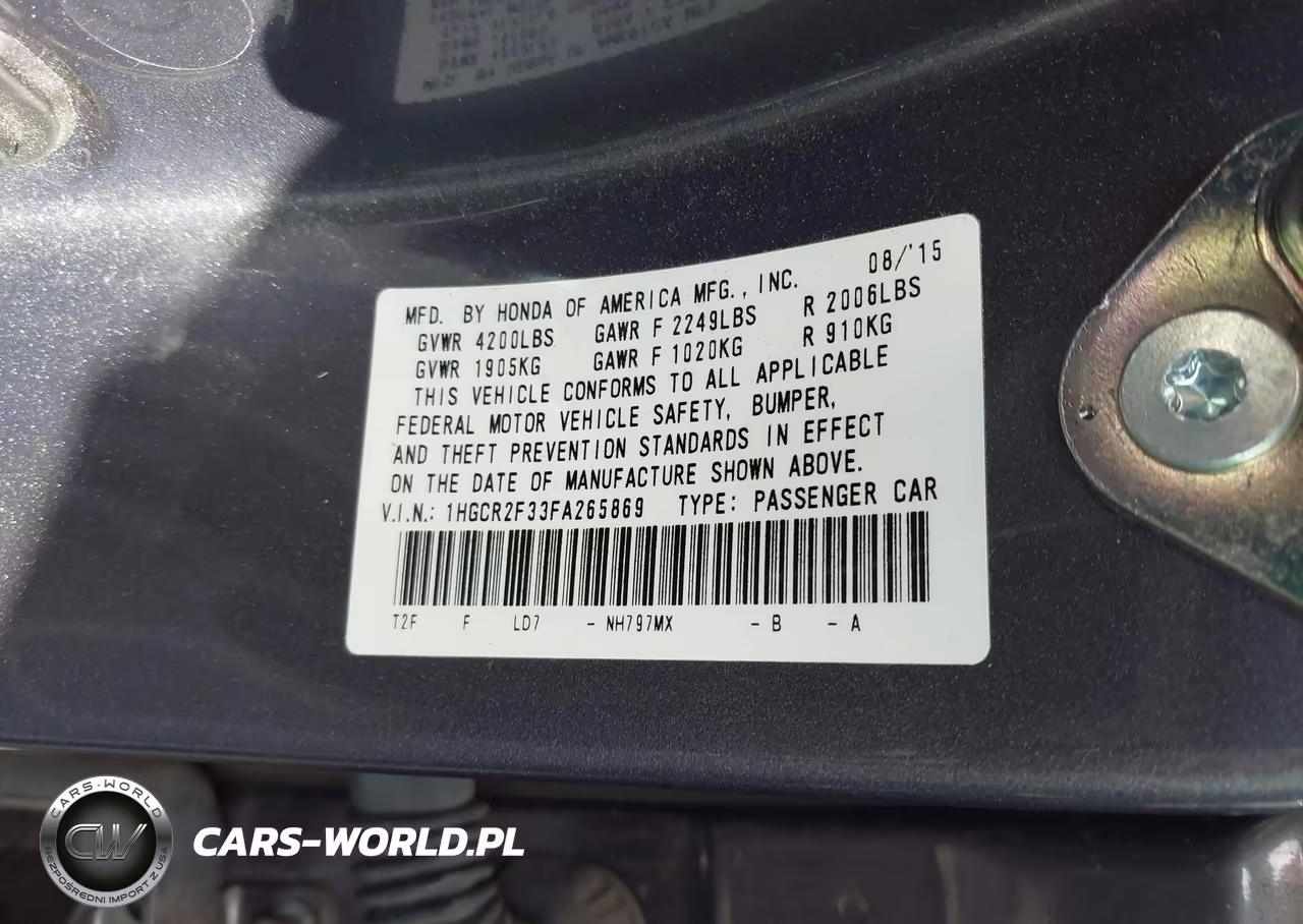 2015 Honda Accord Lx VIN:1HGCR2F33FA265869 - 9