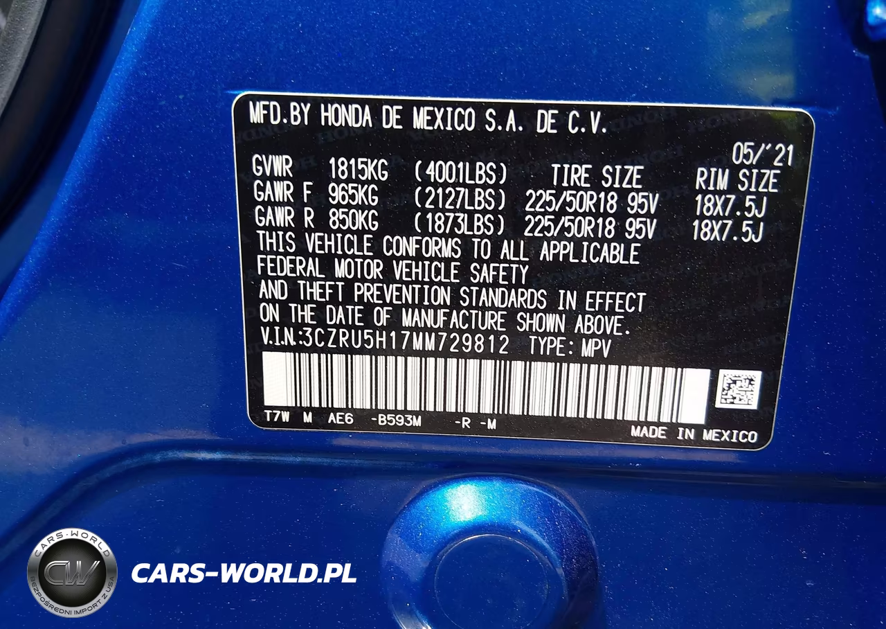 2021 Honda Hr-V 2Wd Sport VIN:3CZRU5H17MM729812 - 9