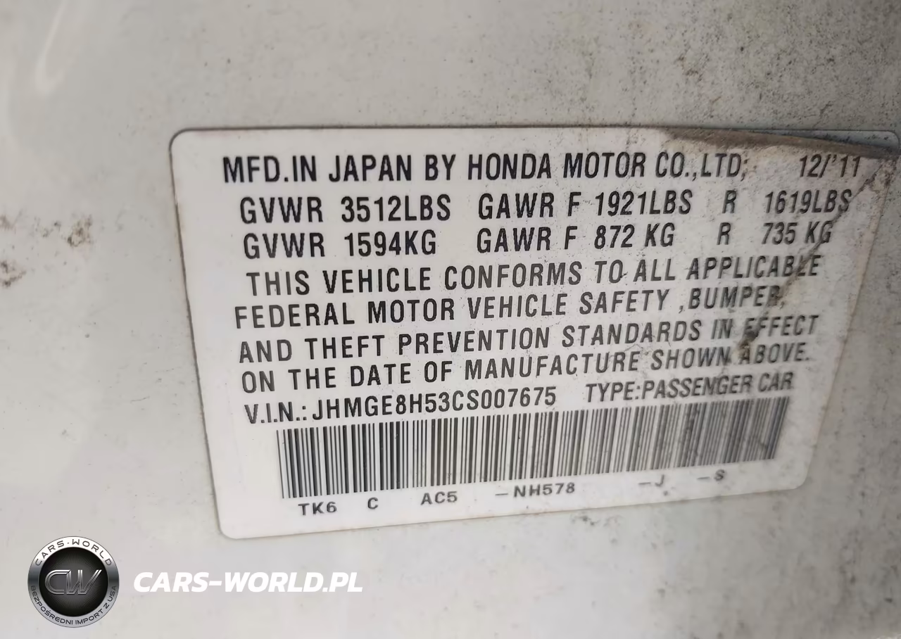2012 Honda Fit Sport VIN:JHMGE8H53CS007675 - 9