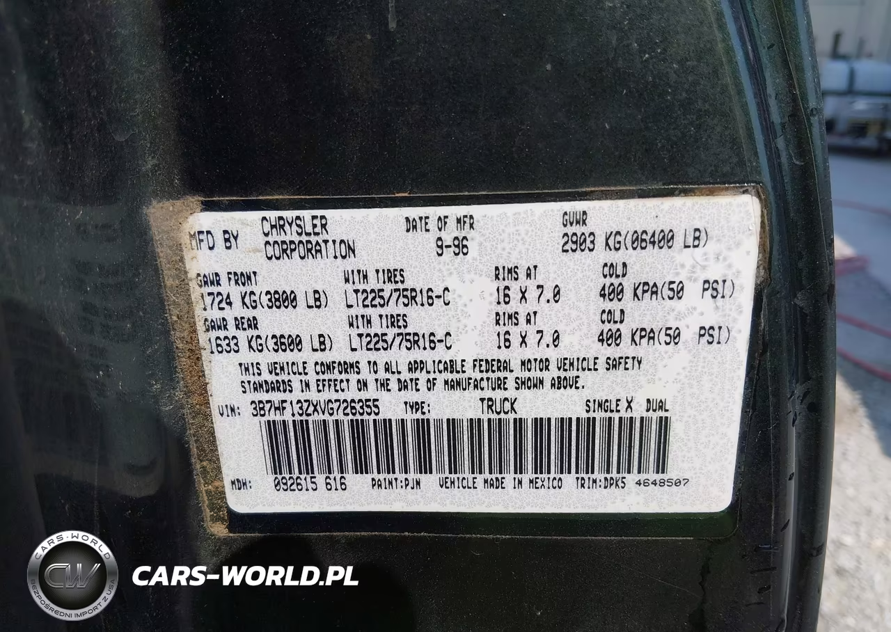 1997 Dodge Ram 1500 St VIN:3B7HF13ZXVG726355 - 9