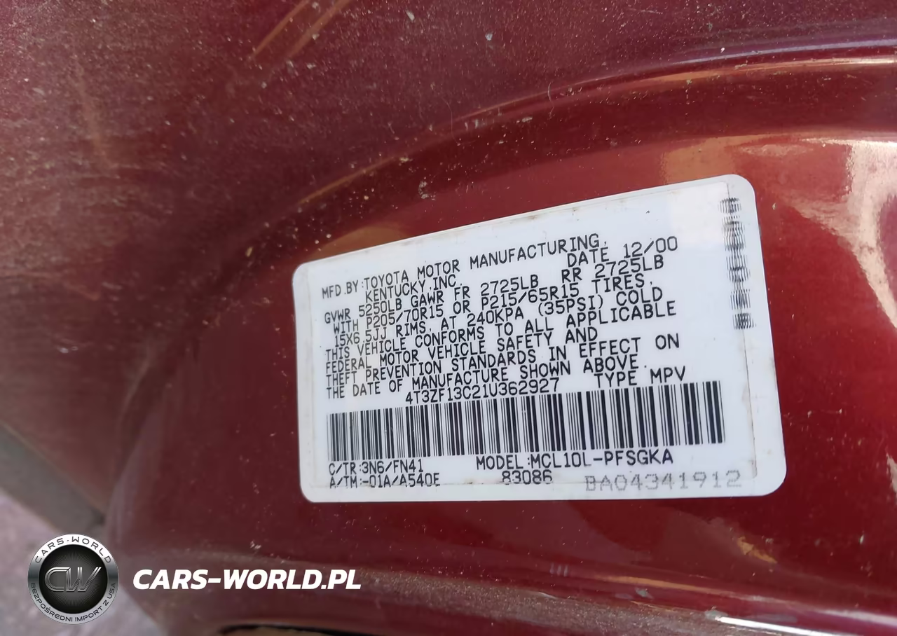 2001 Toyota Sienna Le VIN:4T3ZF13C21U362927 - 9