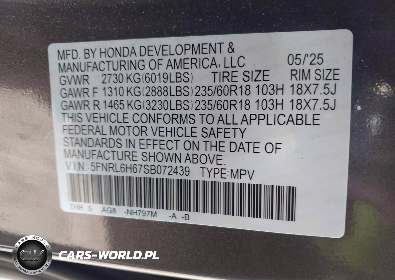 2025 Honda Odyssey Ex-L VIN:5FNRL6H67SB072439 - 9