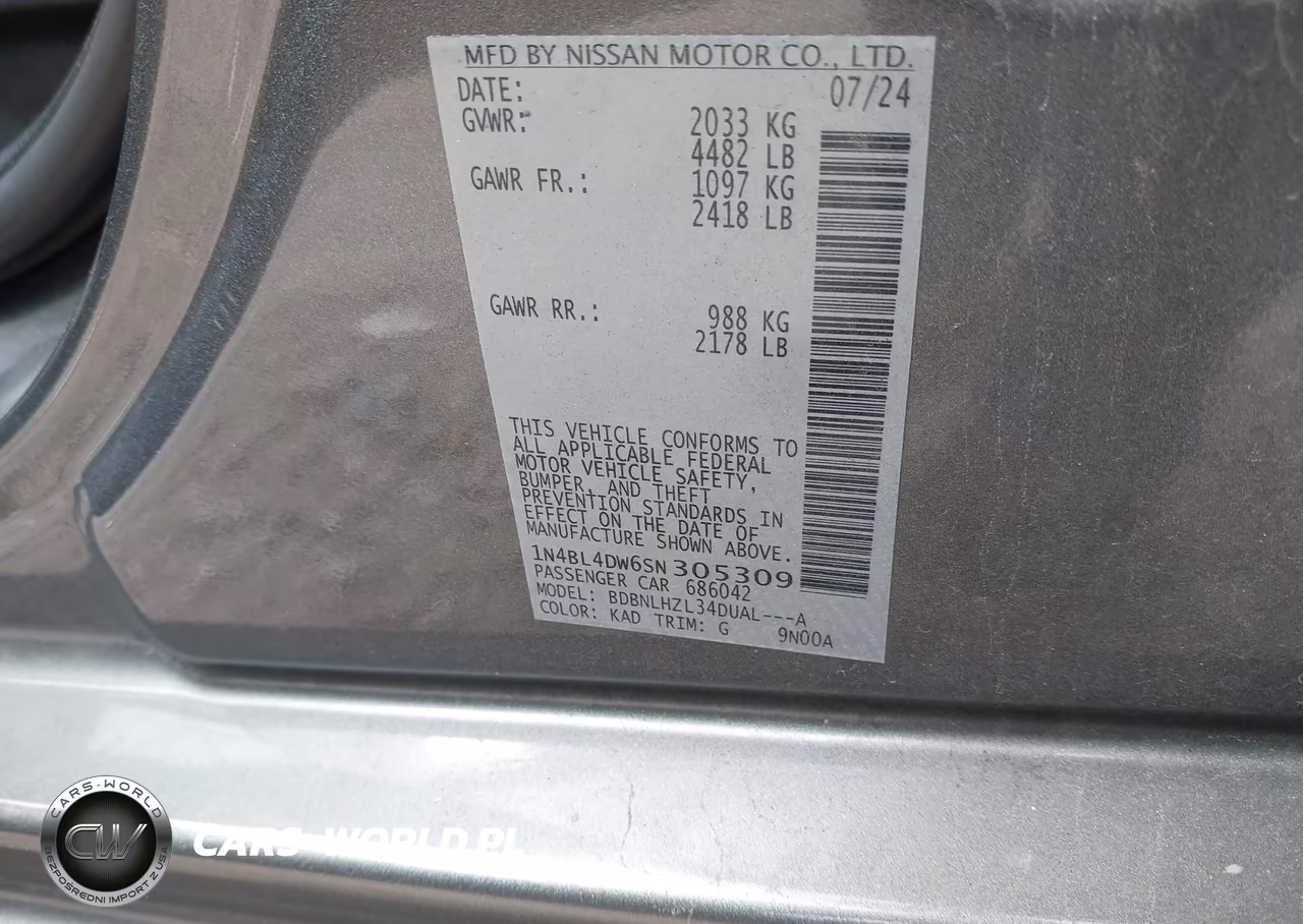 2025 Nissan Altima Sv Awd VIN:1N4BL4DW6SN305309 - 9