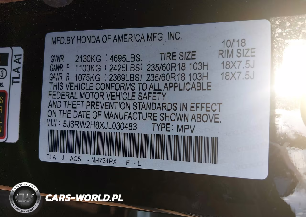 2018 Honda Cr-V Ex-L-Ex-L Navi VIN:5J6RW2H8XJL030483 - 9