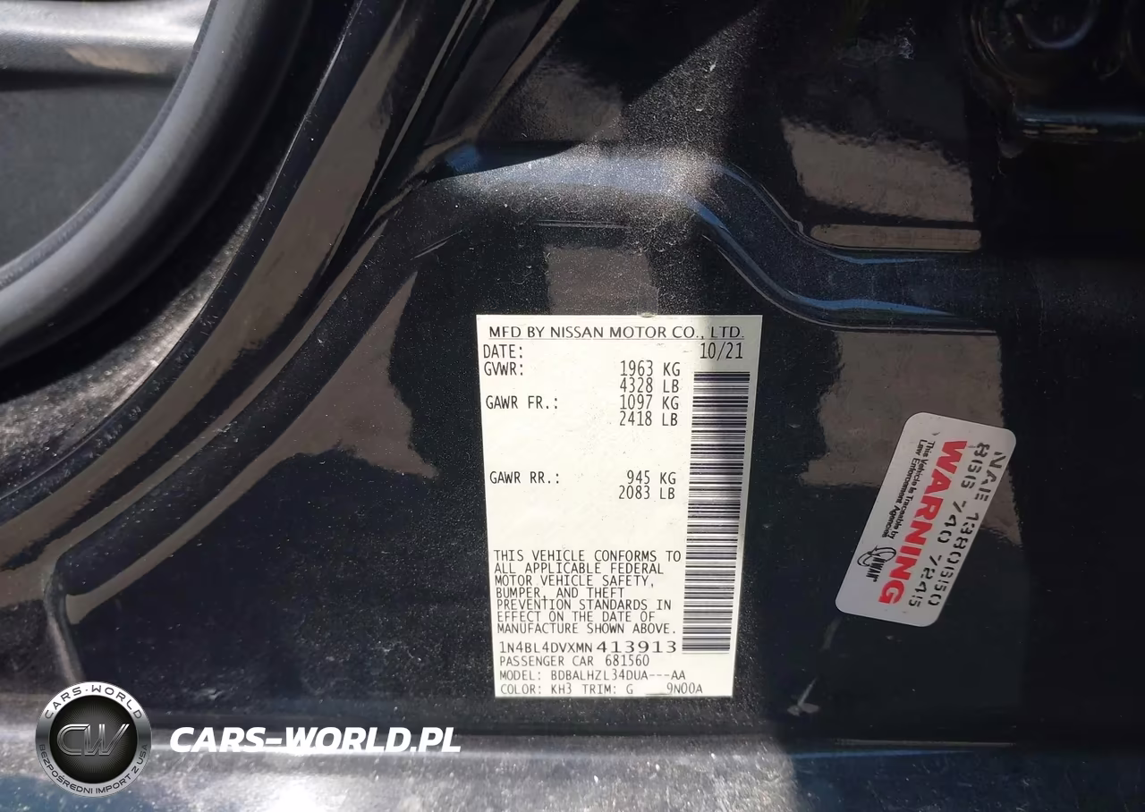 2021 Nissan Altima Sv Fwd VIN:1N4BL4DVXMN413913 - 9