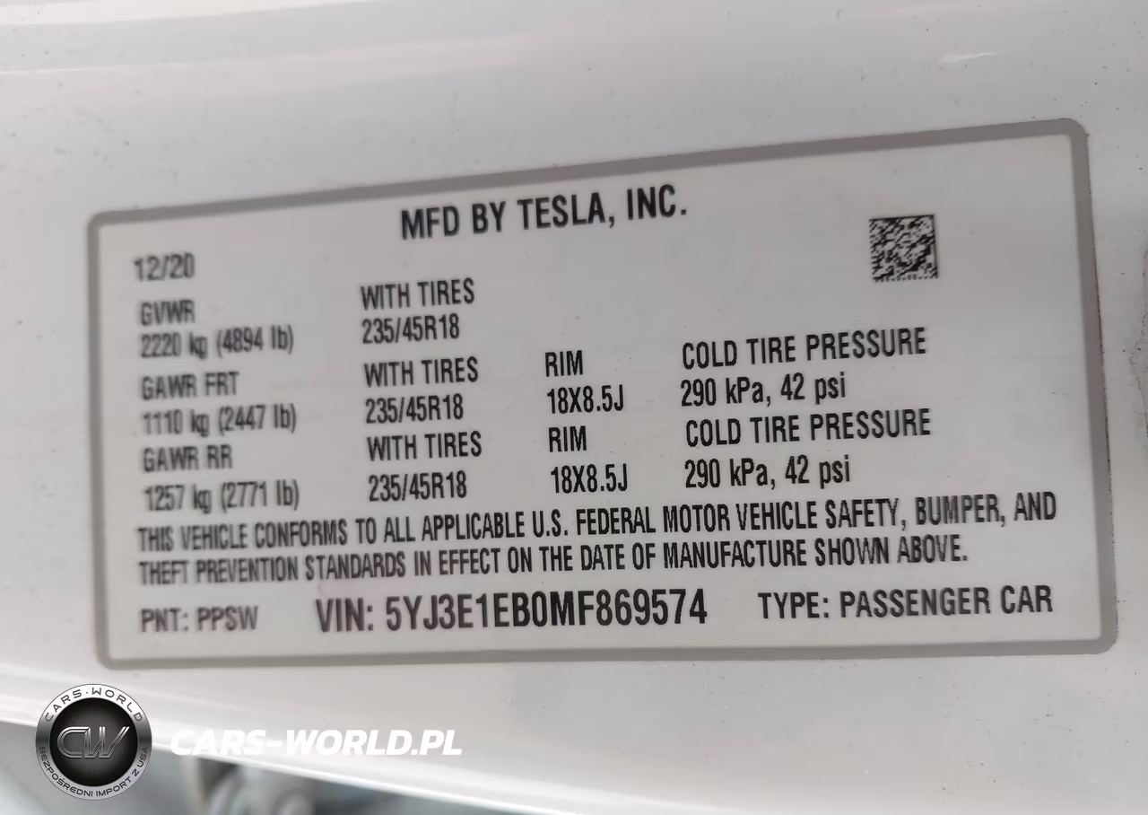 2021 Tesla Model 3 Long Range Dual Motor All-Wheel Drive VIN:5YJ3E1EB0MF869574 - 9