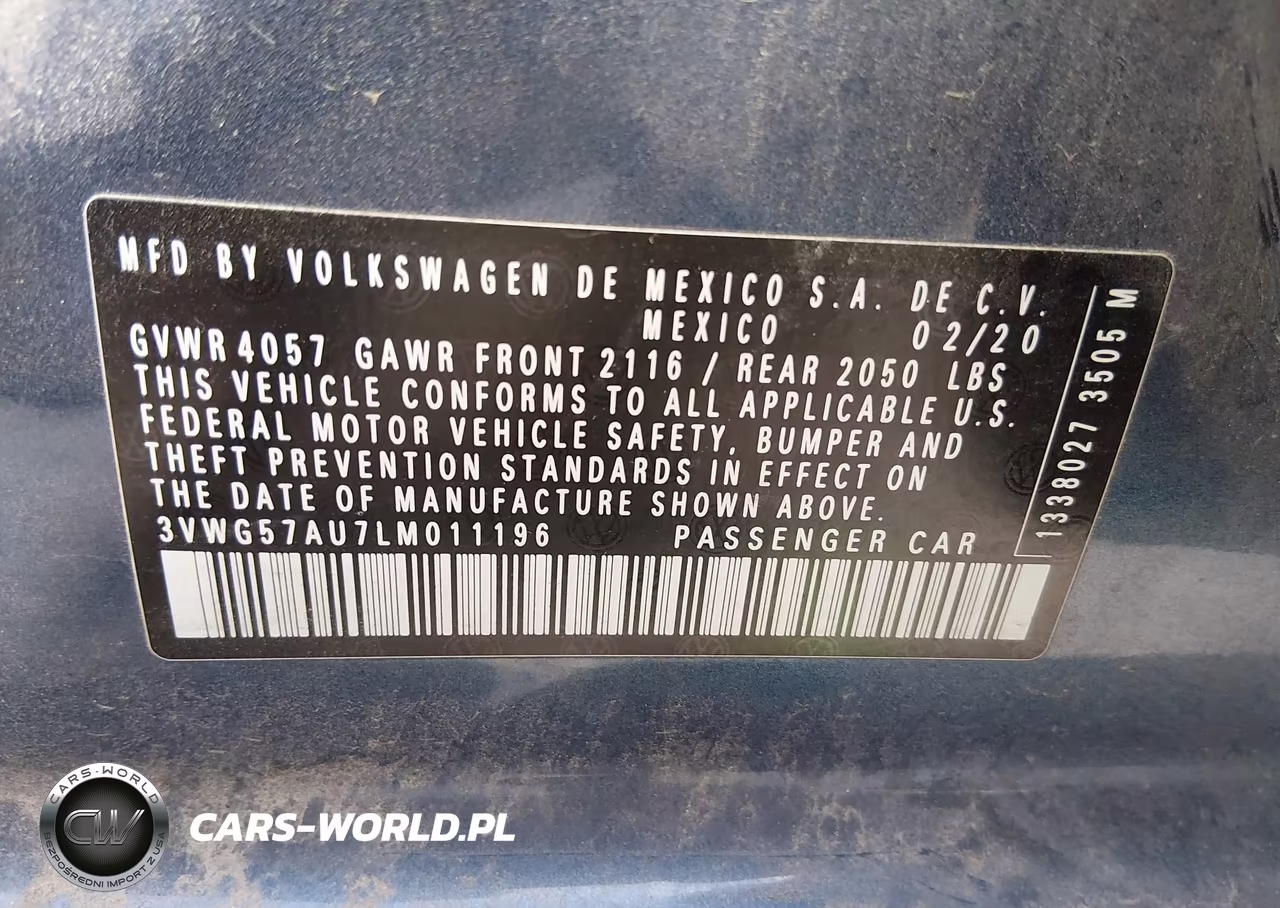 2020 Volkswagen Golf 1.4T Tsi VIN:3VWG57AU7LM011196 - 9