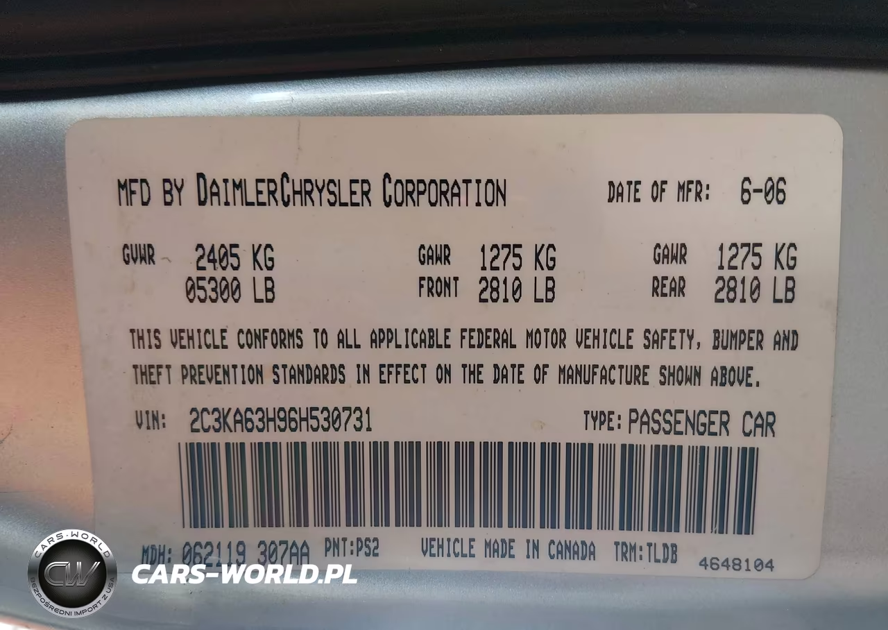 2006 Chrysler 300C VIN:2C3KA63H96H530731 - 9