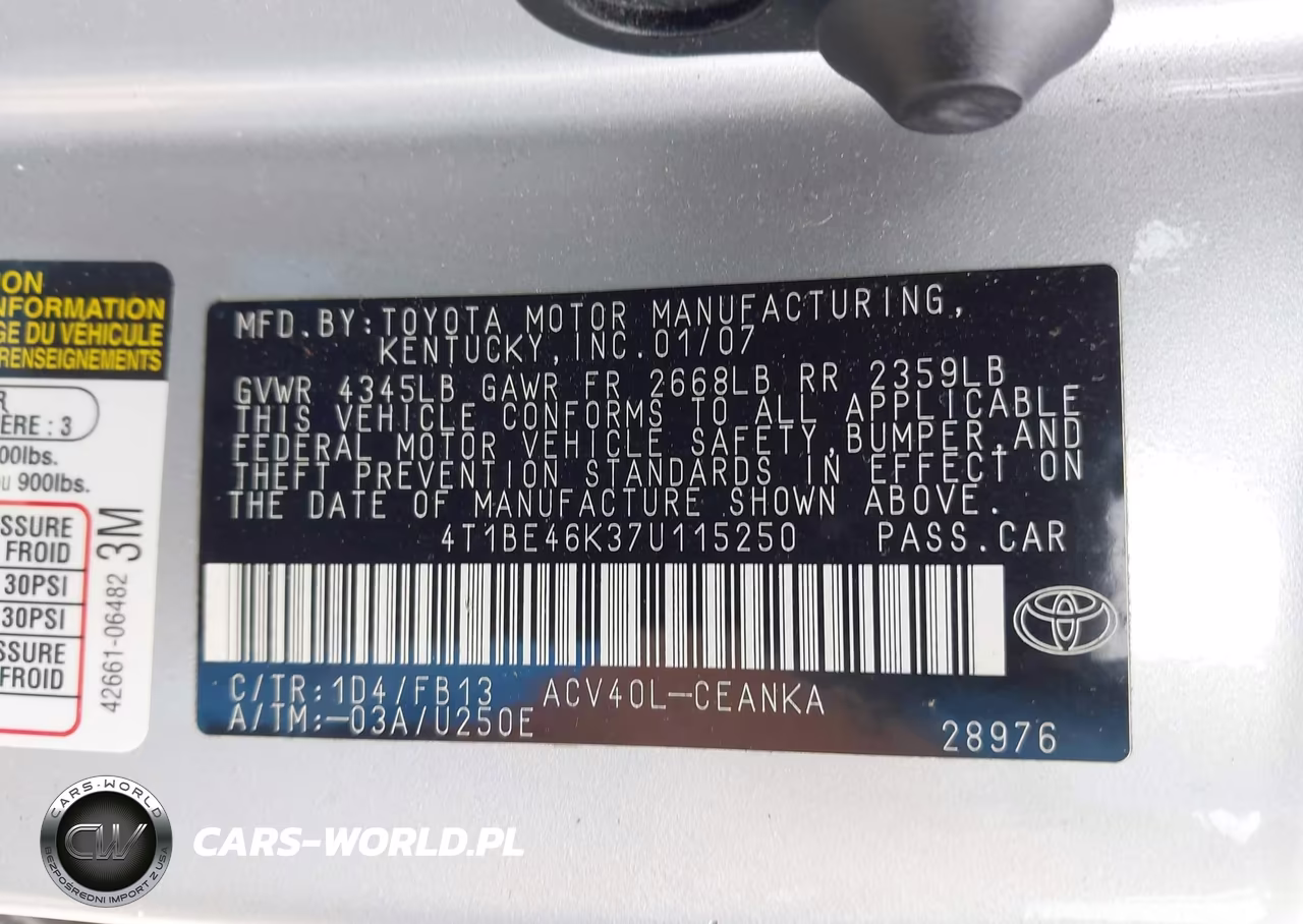 2007 Toyota Camry Le VIN:4T1BE46K37U115250 - 9