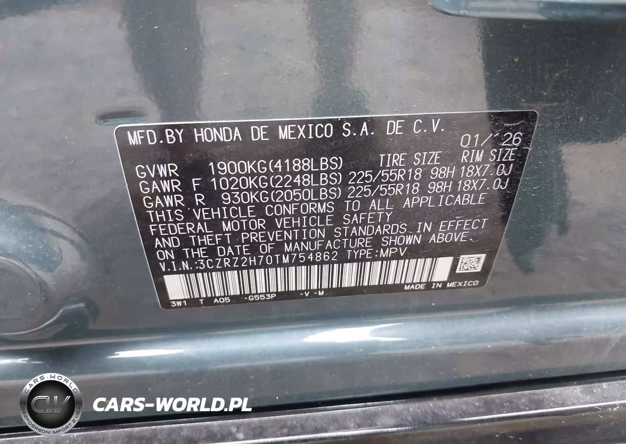 2026 Honda Hr-V Awd Ex-L VIN:3CZRZ2H70TM754862 - 9