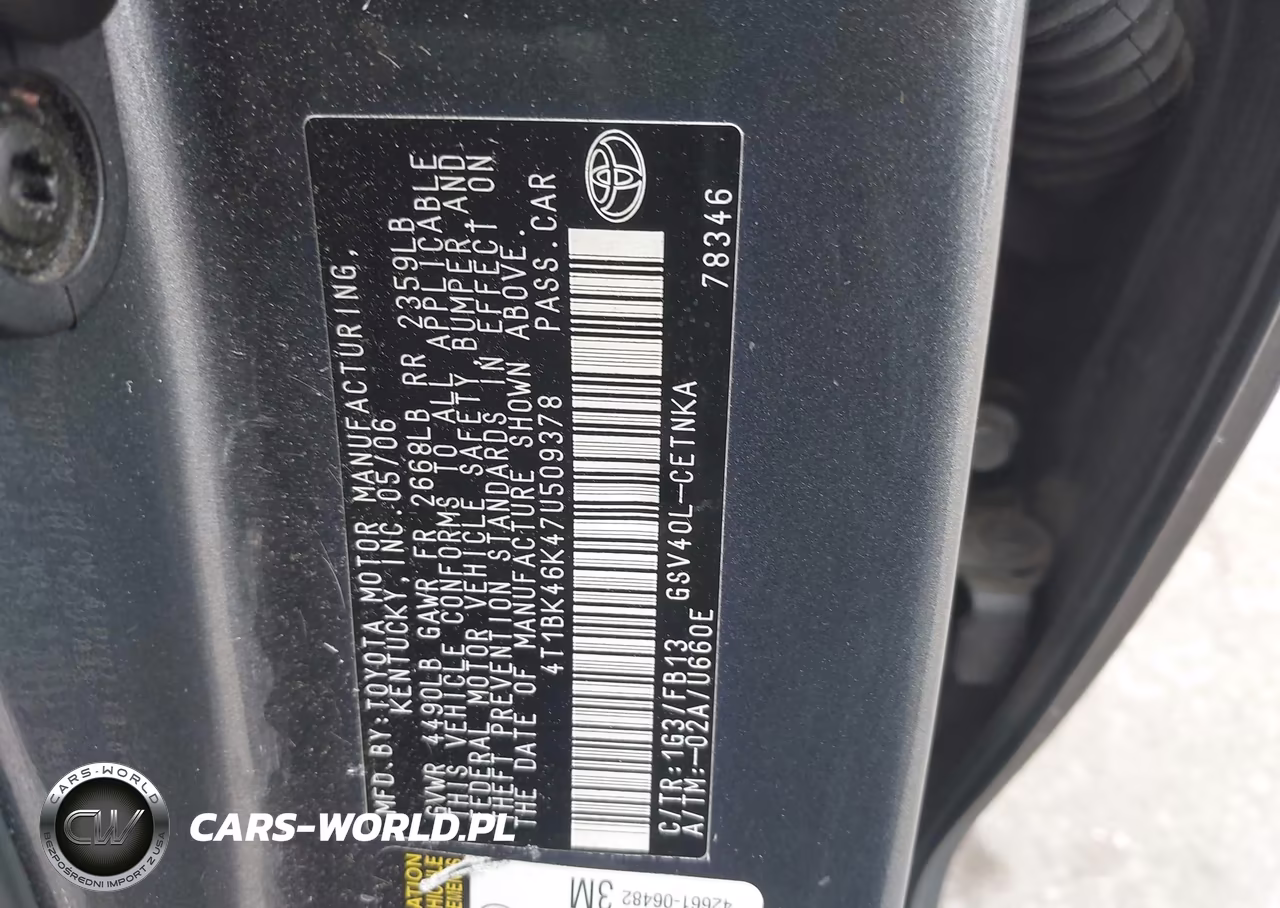 2007 Toyota Camry Le V6 VIN:4T1BK46K47U509378 - 9