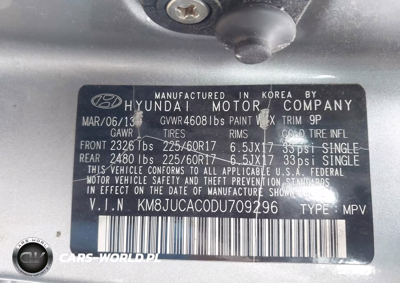 2013 Hyundai Tucson Gls VIN:KM8JUCAC0DU709296 - 9