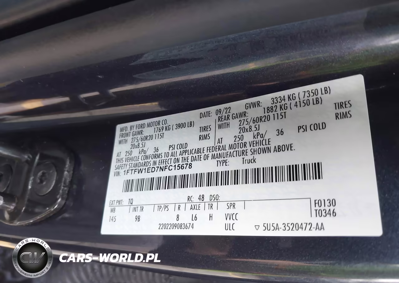 2022 Ford F-150 Platinum VIN:1FTFW1ED7NFC15678 - 9