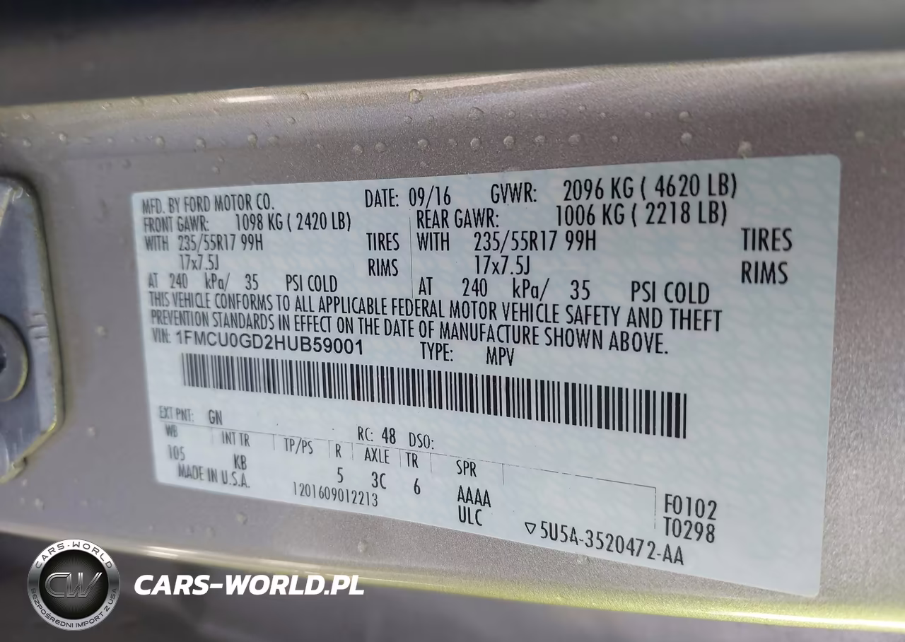 2017 Ford Escape Se VIN:1FMCU0GD2HUB59001 - 9