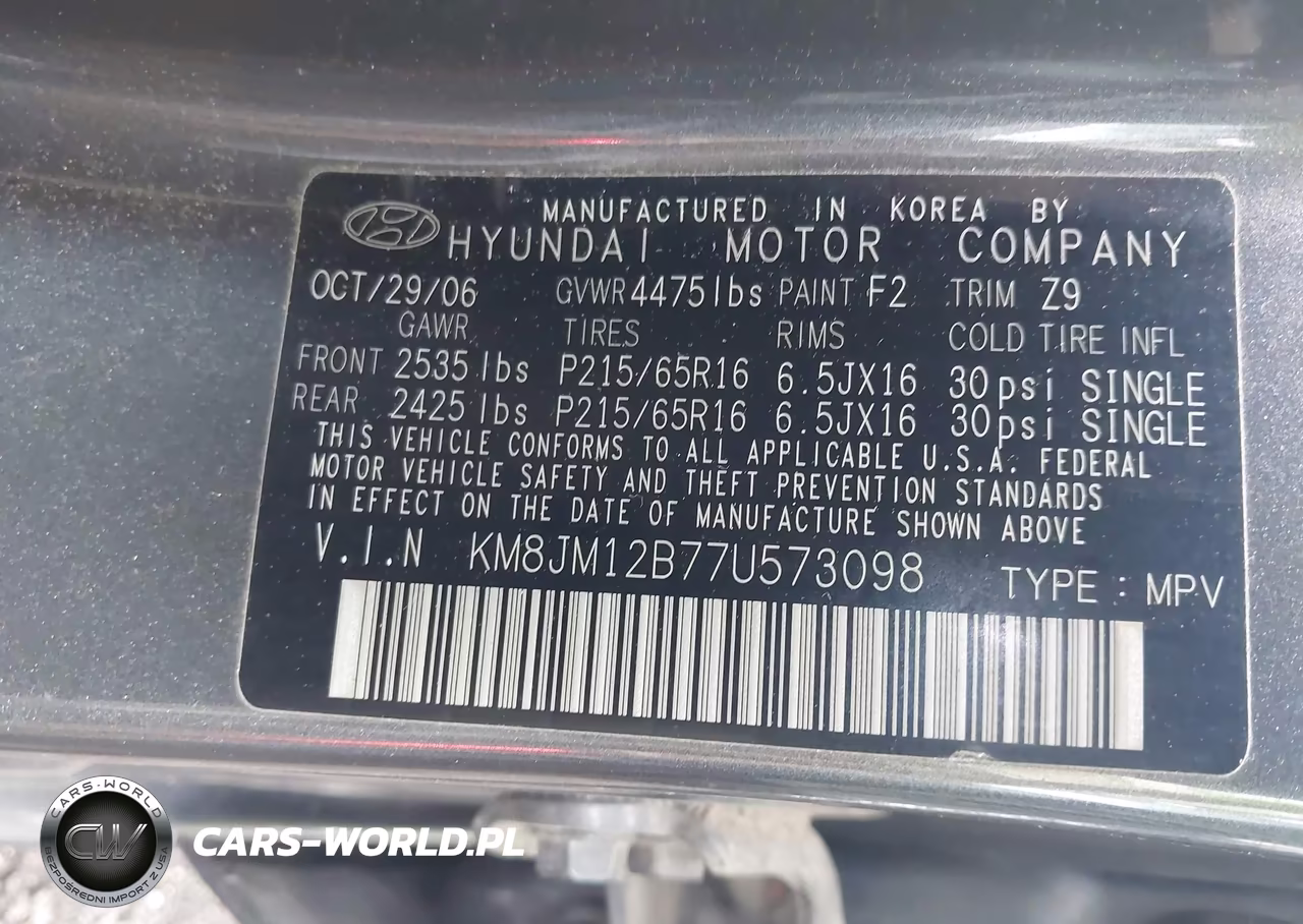 2007 Hyundai Tucson Gls VIN:KM8JM12B77U573098 - 9