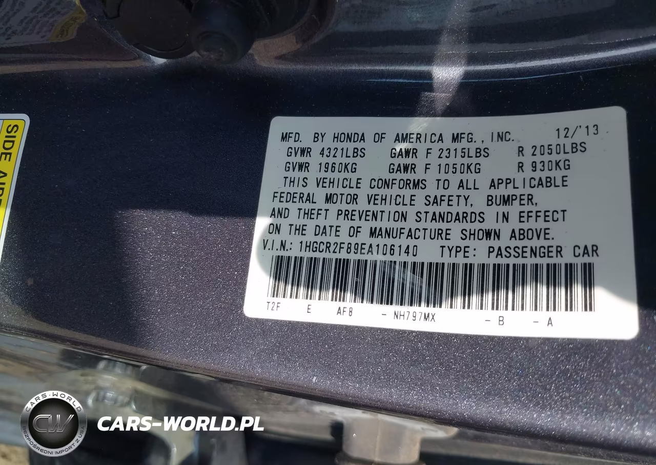 2014 Honda Accord Ex-L VIN:1HGCR2F89EA106140 - 9