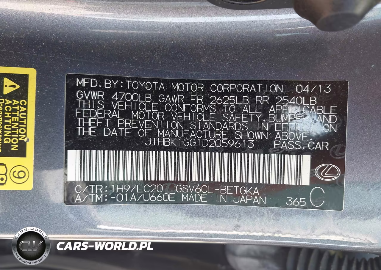 2013 Lexus Es 350 VIN:JTHBK1GG1D2059613 - 9