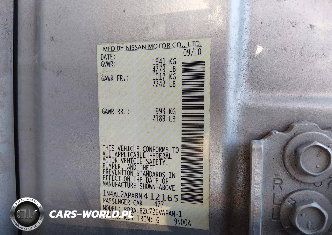 2011 Nissan Altima 2.5 S VIN:1N4AL2APXBN412165 - 9
