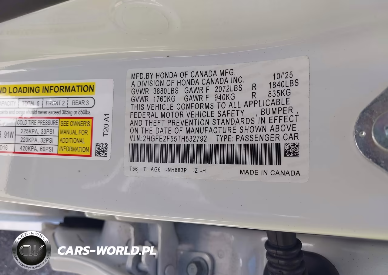 2026 Honda Civic Sport VIN:2HGFE2F55TH532792 - 9