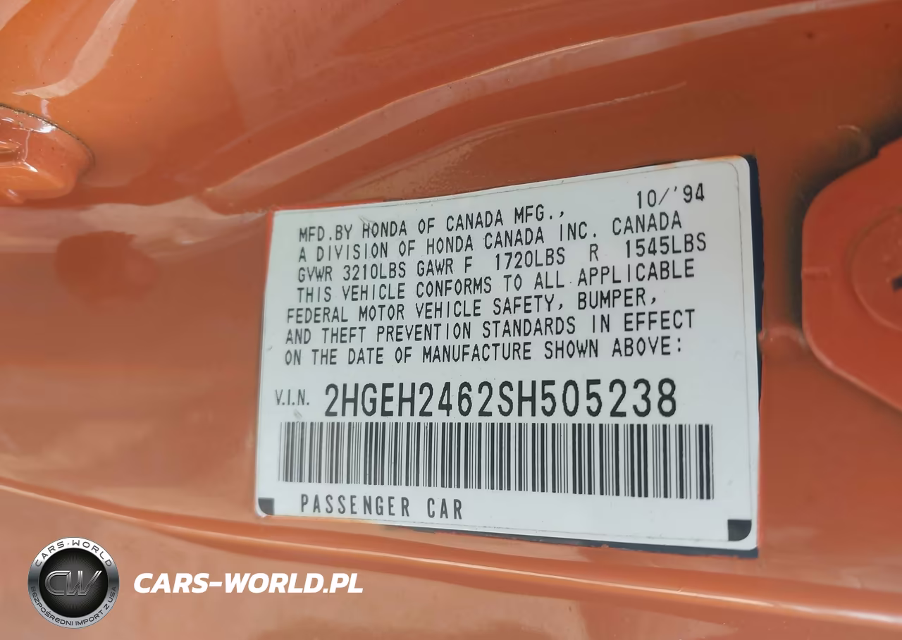 1995 Honda Civic Dx VIN:2HGEH2462SH505238 - 9